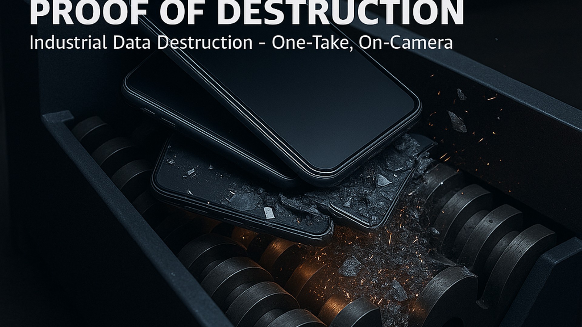 Industrial shredder destroying smartphones